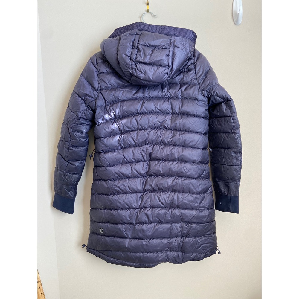 Lululemon Reversible Down Coat Full Zip Hooded Quilted Navy Blue Womens Size 4 - Picture 6 of 8